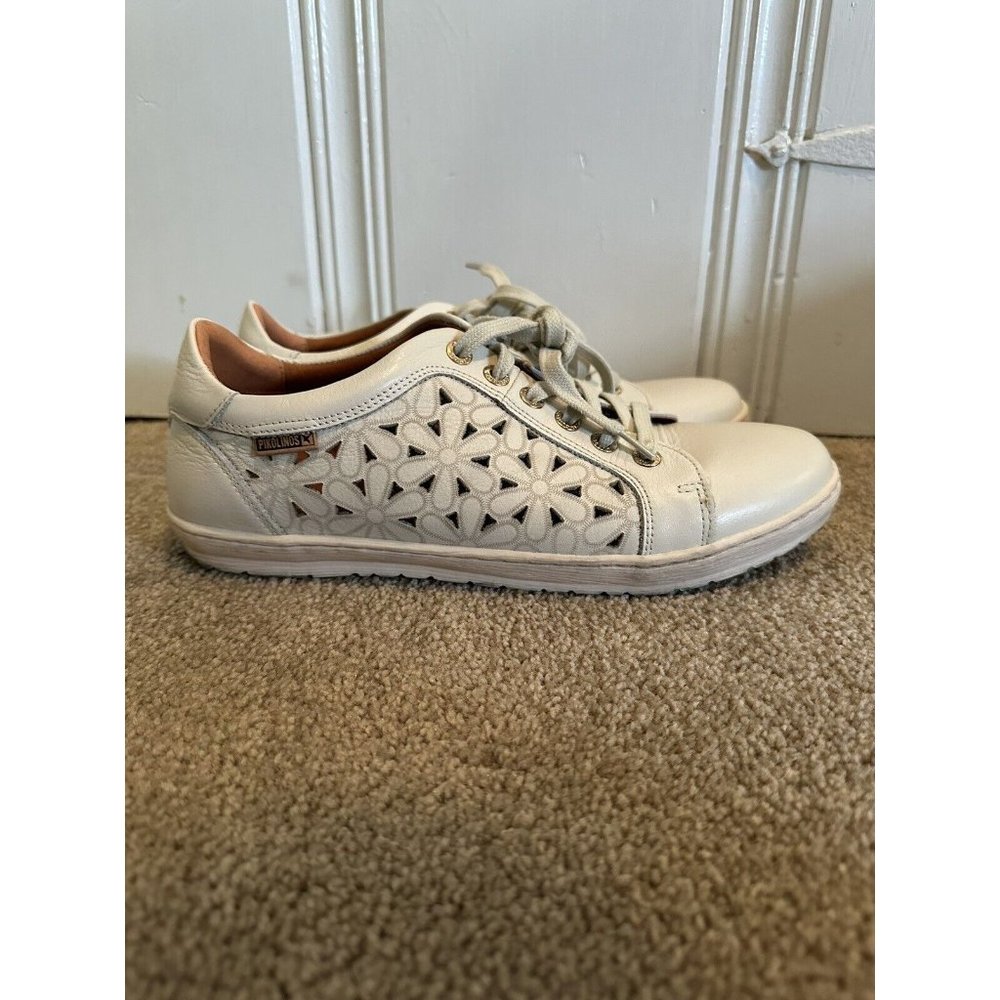 Pikolinos Lagos Shoes Nata White Leather Perforated Sneakers Womens Sz 39 US 8.5